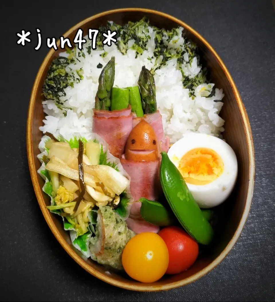 本日のゆる弁□　ソー星人のアスパラベーコン巻き弁当　20230215|jun47さん