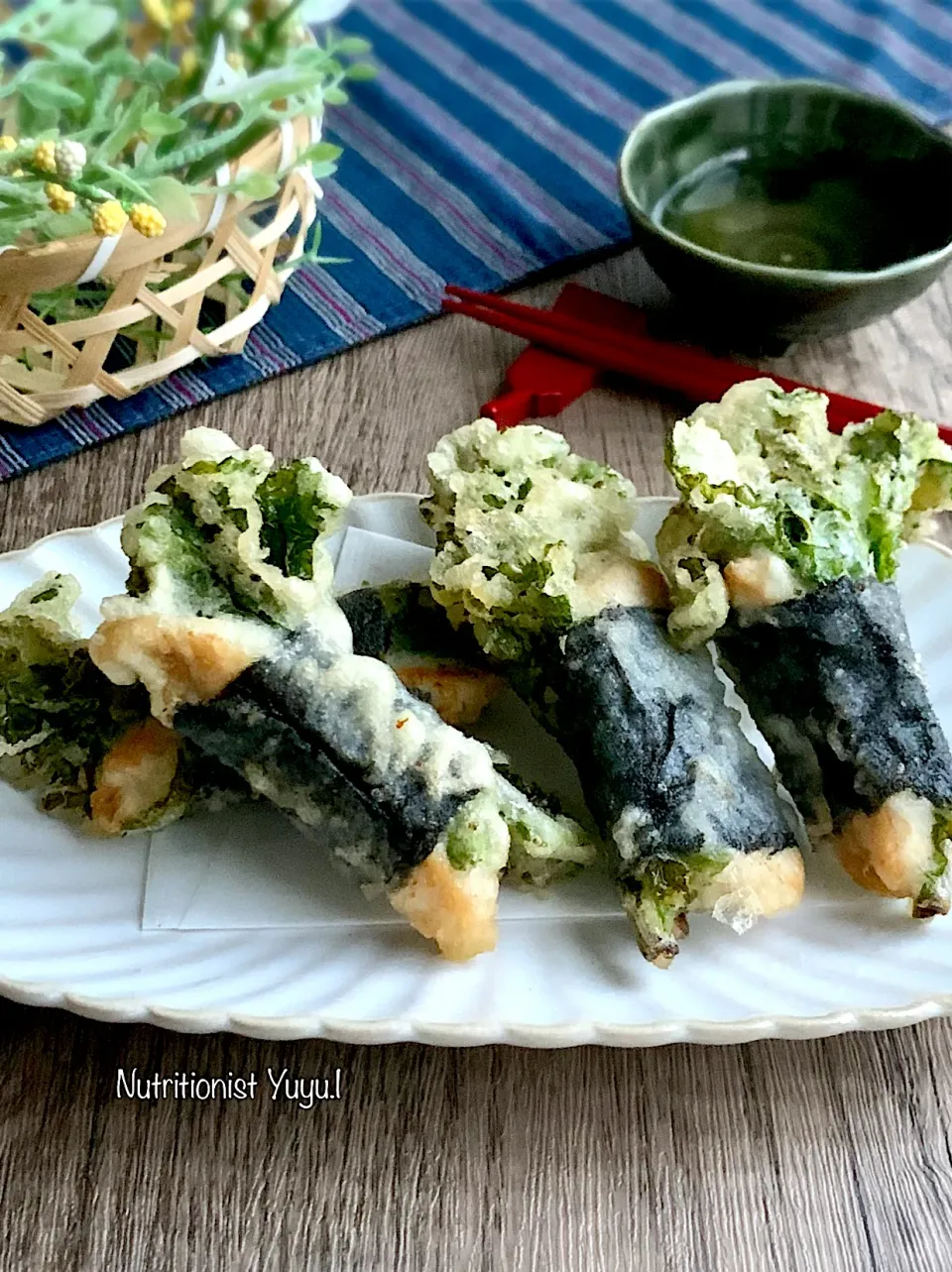 鷄むねと菜の花の海苔巻き天|ゆーこどんさん