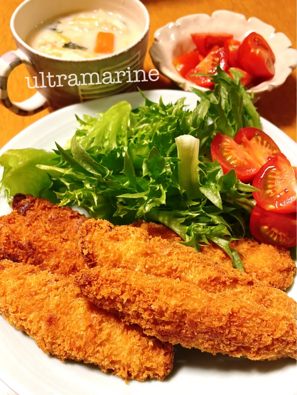 Snapdishの料理写真:＊ささみカツとクラムチャウダー♪＊|ultramarineさん