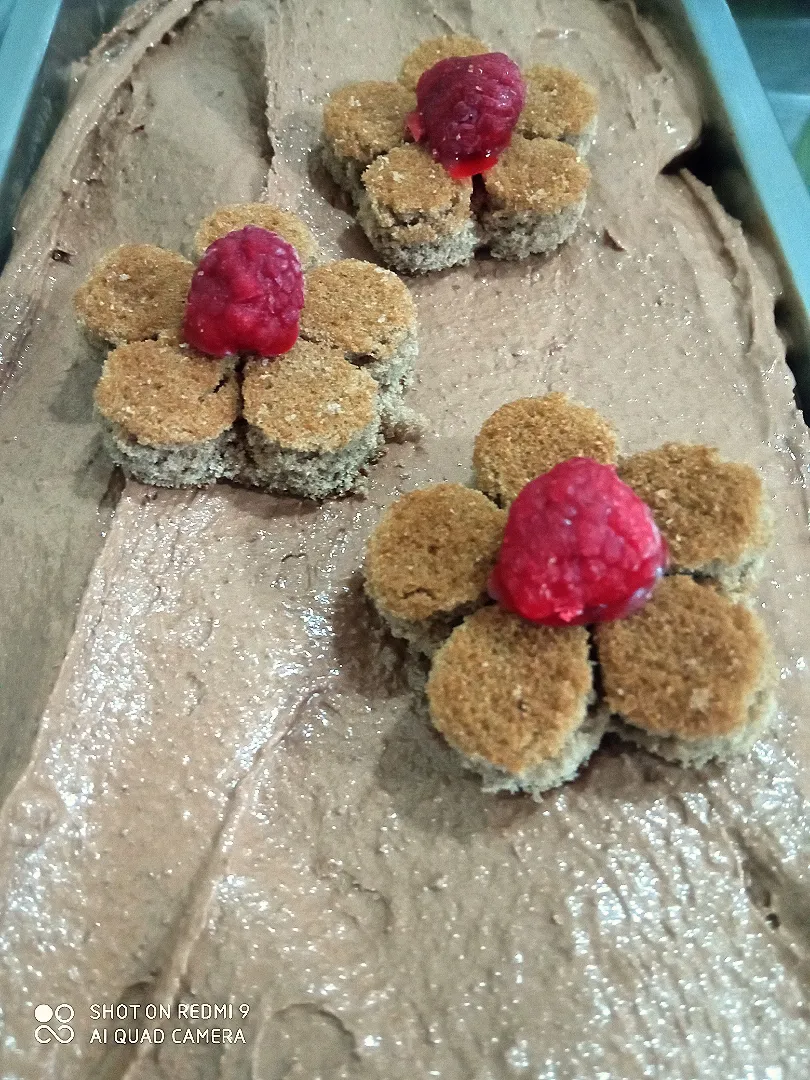 chocolate ice cream with raspberries and cocoa sponge cake|Papiさん