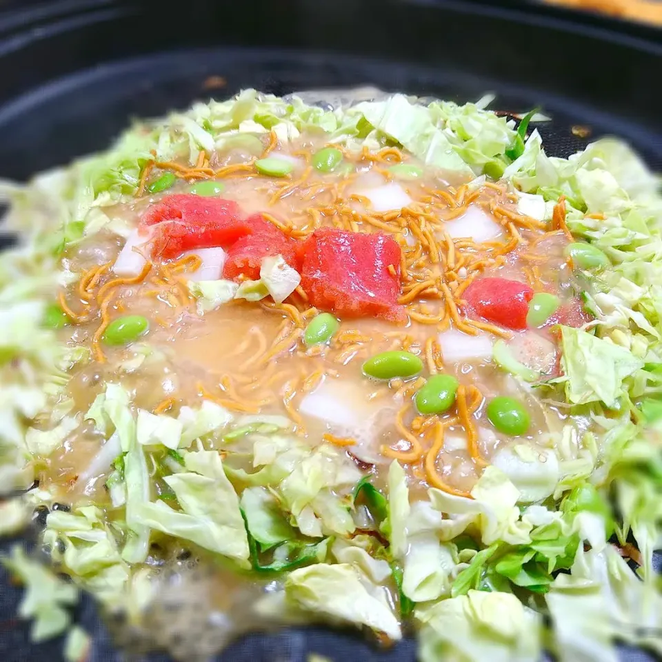 由美さんの料理 これ！うま‼︎つゆでもち明太子チーズもんじゃ焼き😋|とまと🍅さん