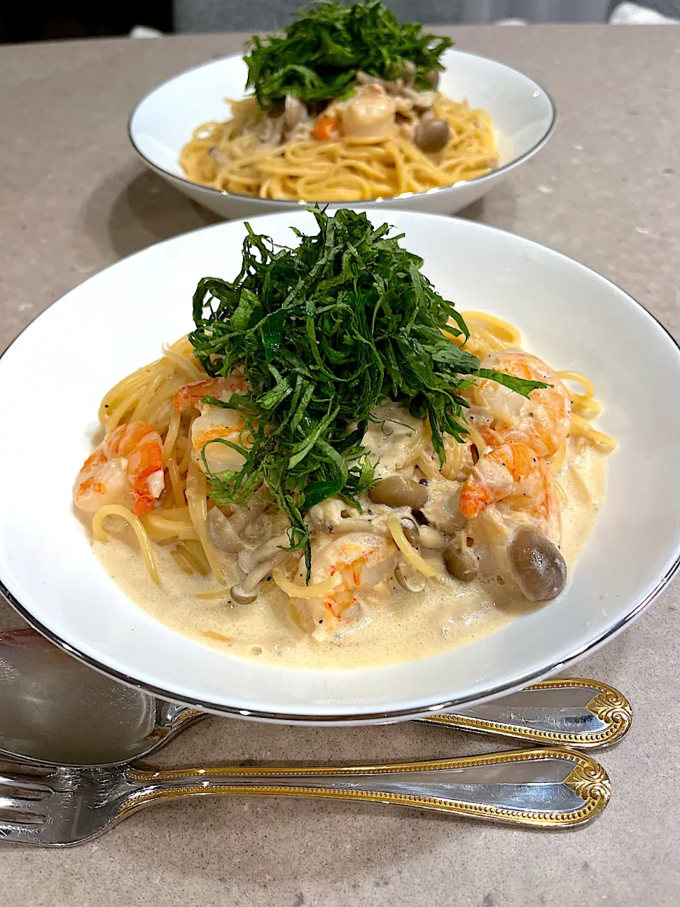 海老🦐とツナの和風クリームパスタ🍝！|Mayumiさん