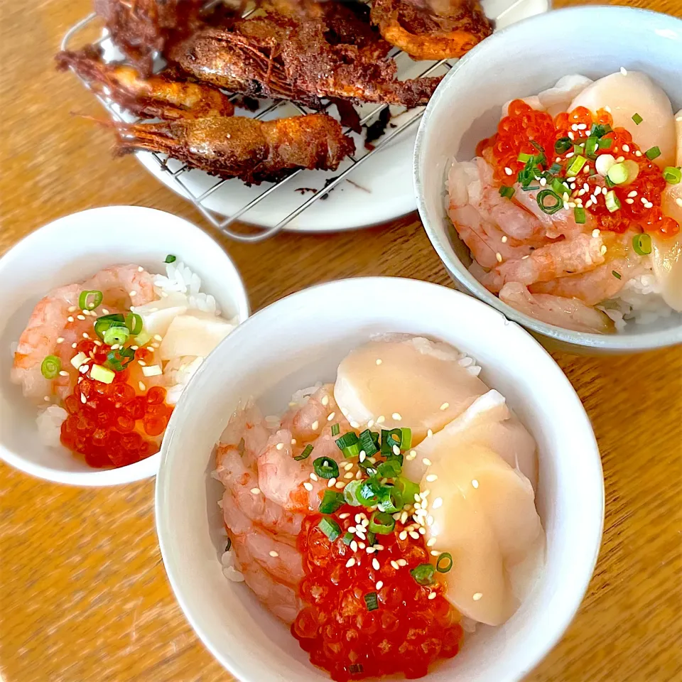 ミニ海鮮丼＆甘エビ唐揚げ|ふうりんさん