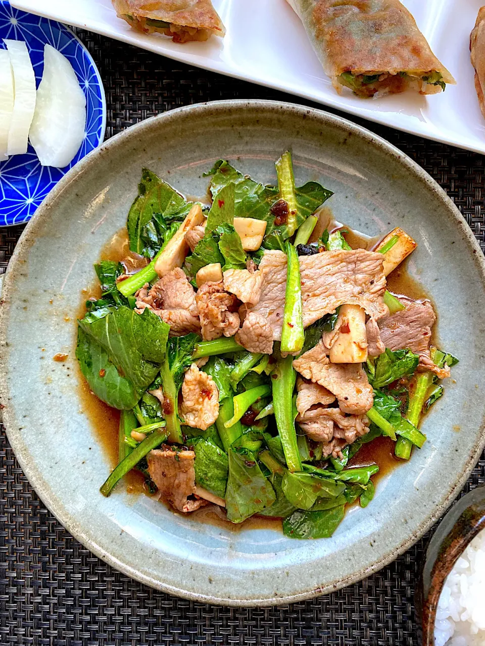 小松菜と豚肉ピリ辛ニンニク醤油|栃倉 直人さん