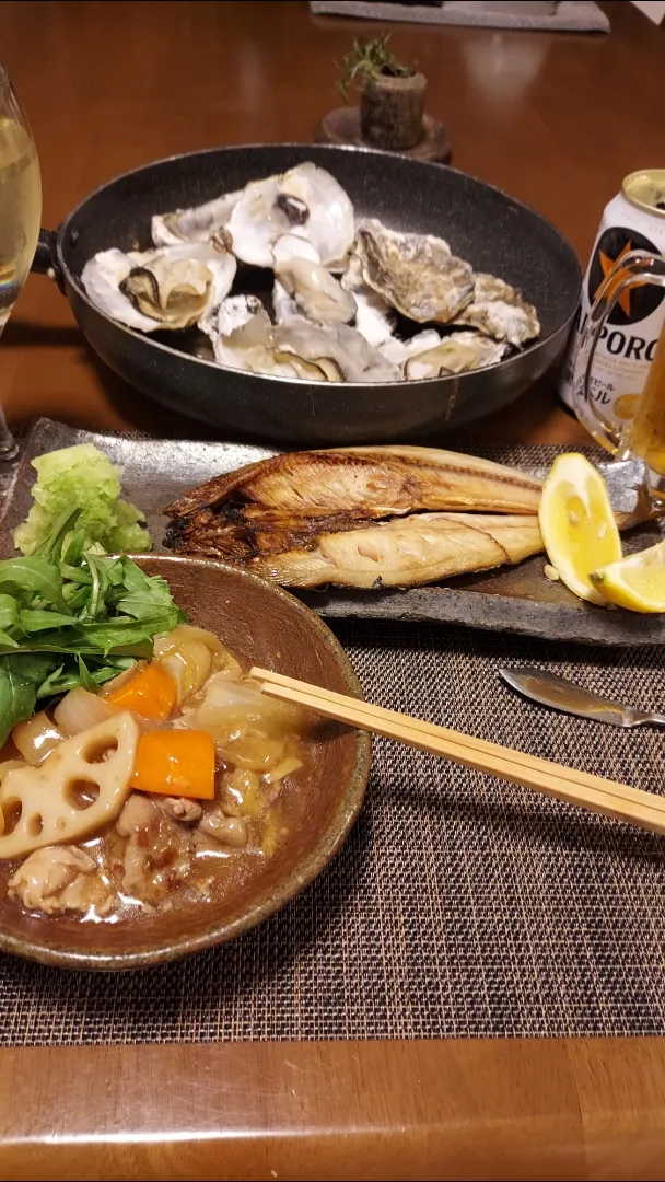 根菜豚こま甘酢あん、牡蠣、ホッケ🍺🥂|miyuki🌱さん