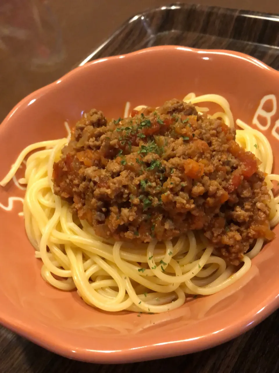 Snapdishの料理写真:2023.2.21  ＊今日の夕飯＊ミートソースパスタ＊|rinrin*mama*さん