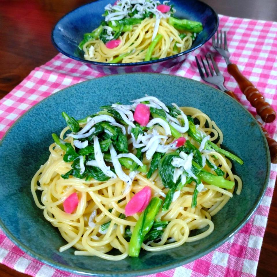 たっぷり小松菜としらすのミルクスパゲッティ