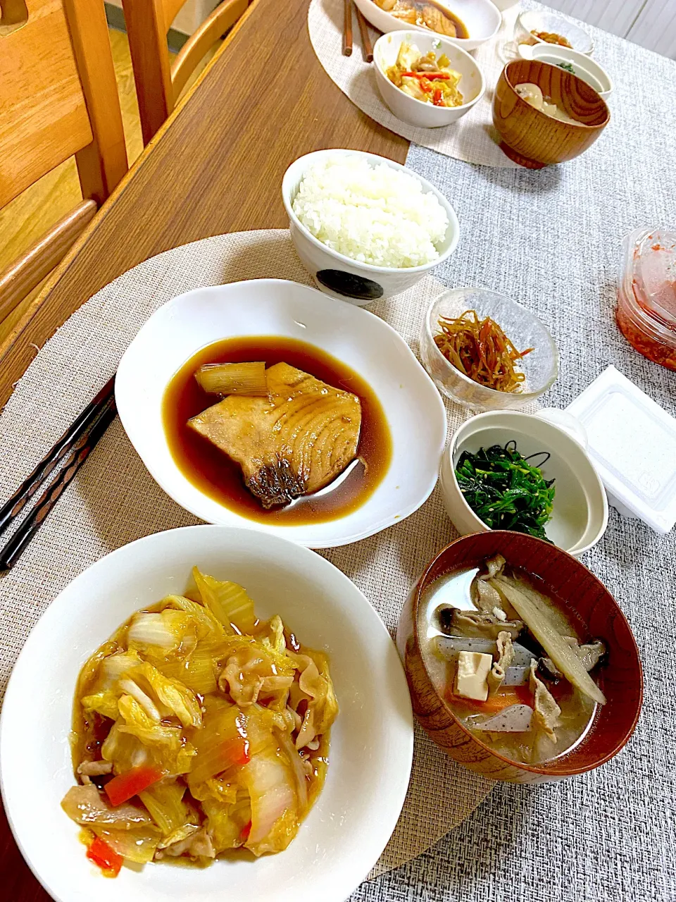 カジキ煮付けと豚バラ白菜あんかけ|utaさん