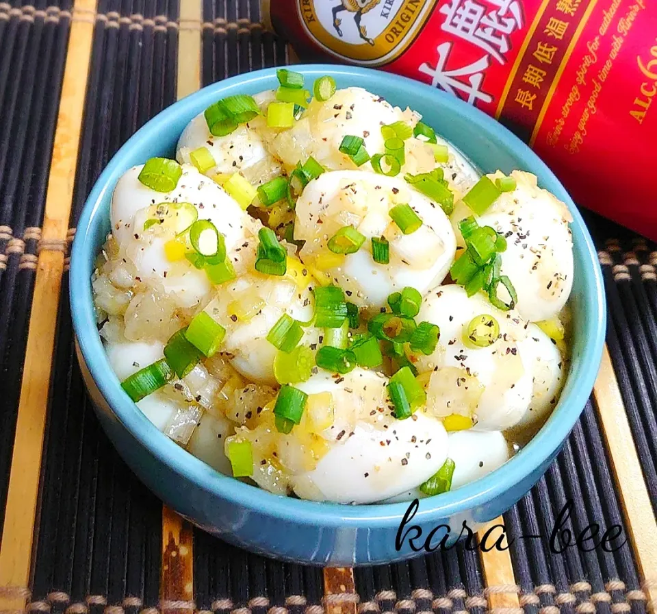 【おうち居酒屋ごはん】この味ウマっ!中華風ねぎ塩うずら味玉|からあげビールさん