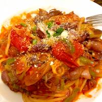 ホタルイカと長ネギのトマトソースパスタ🍝