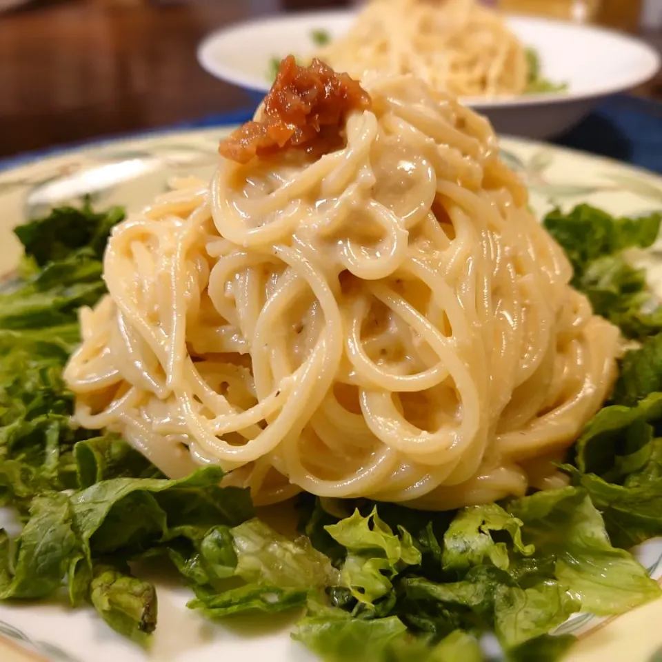 たらこパスタ梅肉のせ(^_^)ﾉ|しーPaPaさん