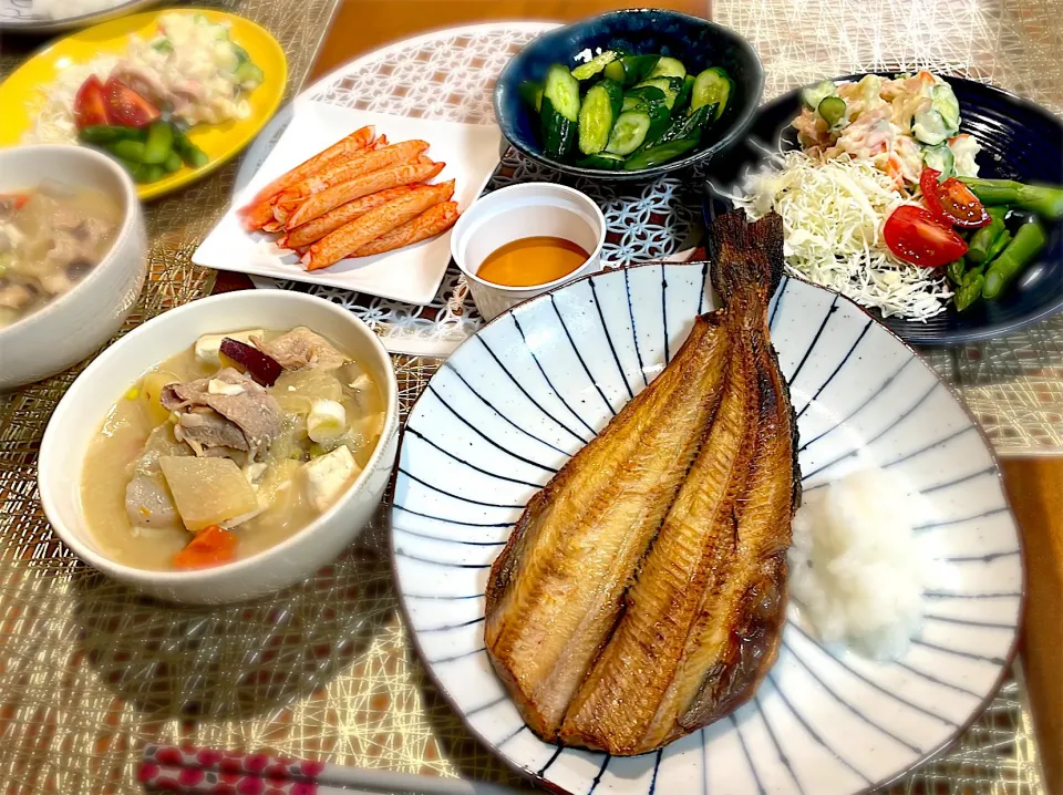 娘のリクエストご飯！！豚汁と縞ホッケの干物🐟🐟|🌼はなちゃん🌼さん