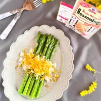 ポテトシーズニングで「アスパラのミモザサラダ🥗 ͛.*」です♡♡