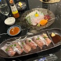 Snapdishの料理写真:お刺身と鯵のお寿司✨|ななこさん