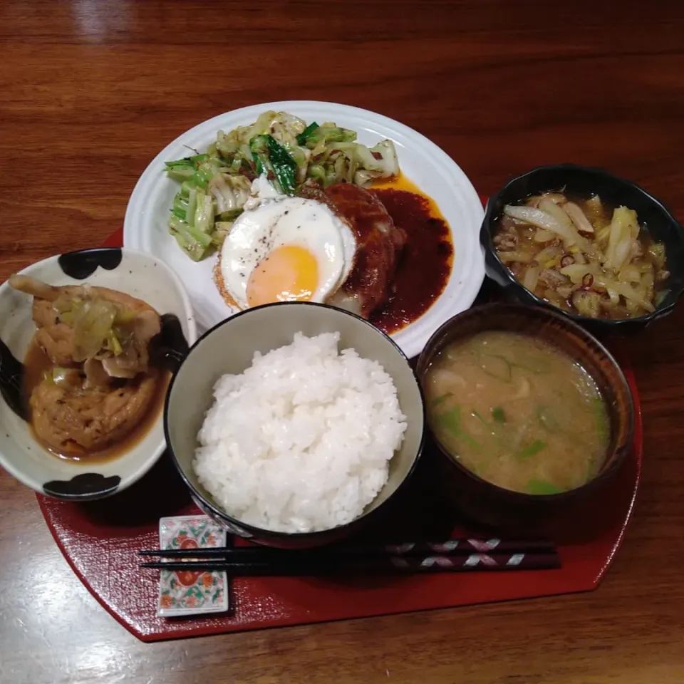 Snapdishの料理写真:お酒抜きの夜ご飯。ハンバーグ定食|Jay20170327さん