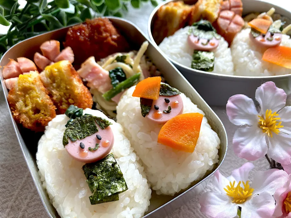 Snapdishの料理写真:＊ひな祭り🎎ちびたんとべびたんの幼稚園お弁当＊|＊抹茶＊さん