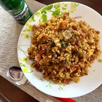 味付カレーパウダーで本格カレーピラフ風♪