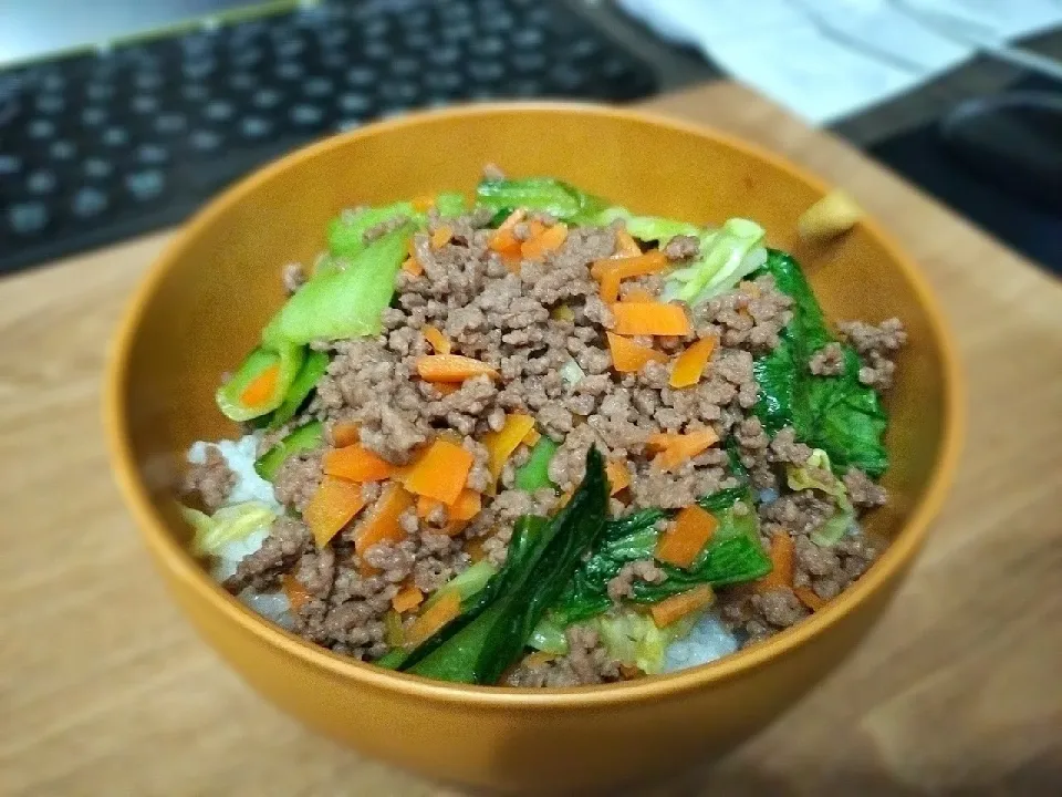 Snapdishの料理写真:ひき肉たっぷりズボラ丼|りゅうじさん