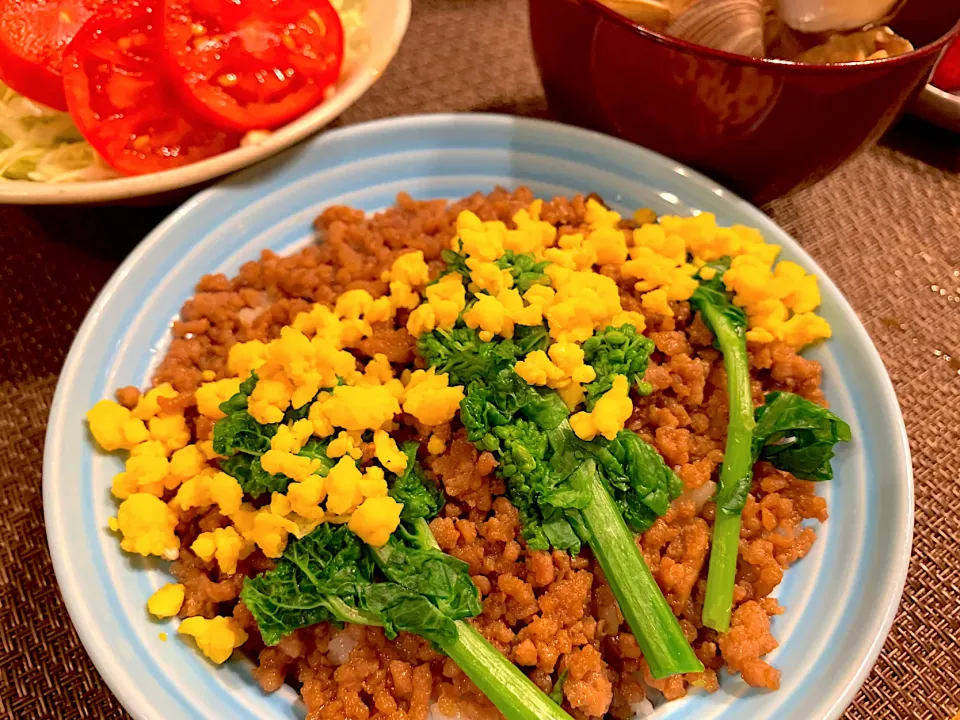 菜の花ごはん(そぼろ丼)|いちごさん