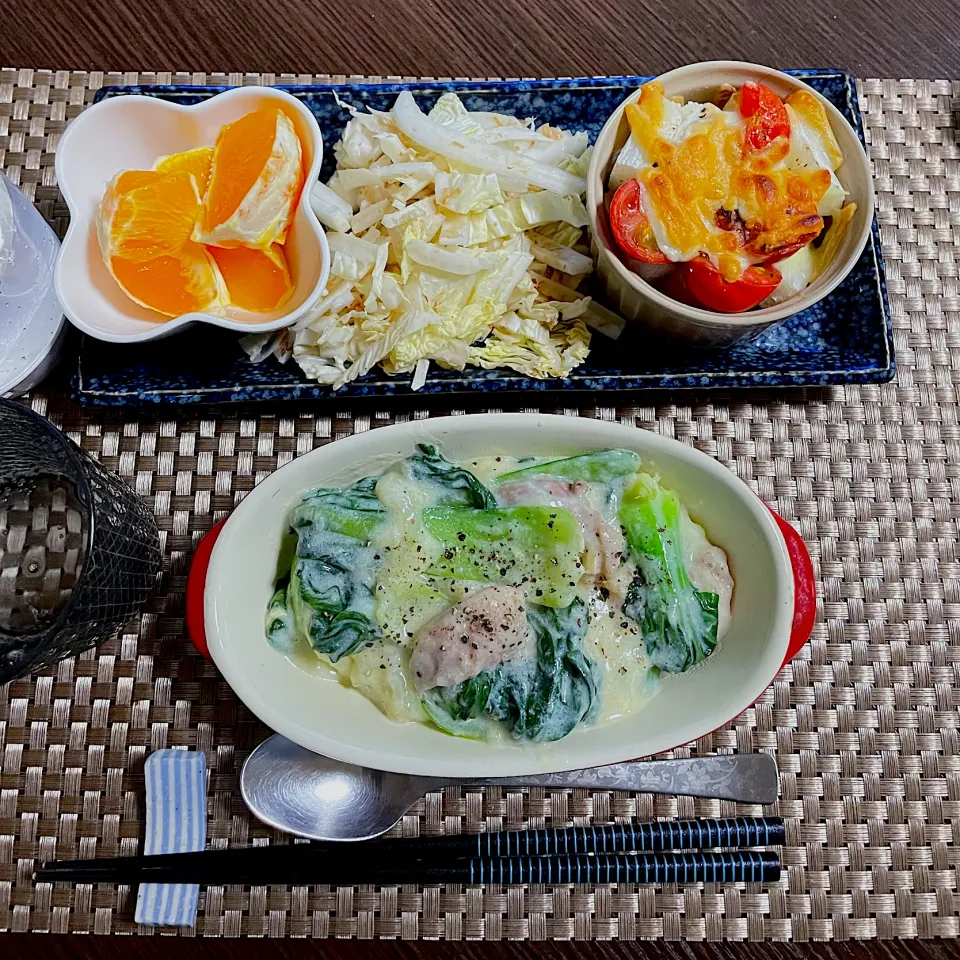 3/9晩ご飯：鶏肉とチンゲン菜の豆乳クリーム煮|ななみんさん