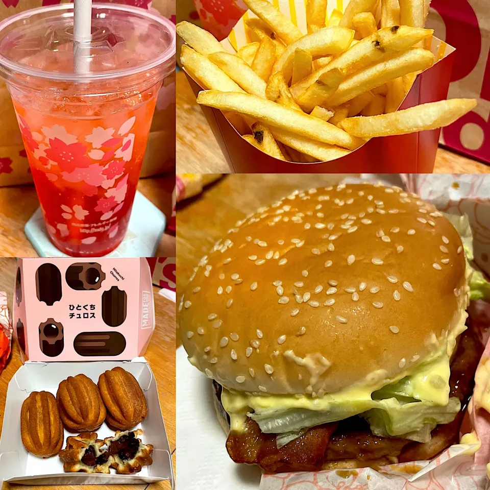 瀬戸内レモン🍋タルタルベーコン🥓てりたまセット🍔　マックフィズ🥤佐藤錦さくらんぼ🍒　ポテト🍟　ひとくちチュロス|るみおんさん