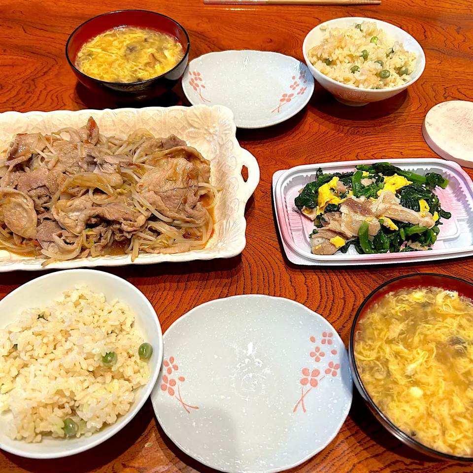 豆ごはんと炒め物😋|すかラインさん