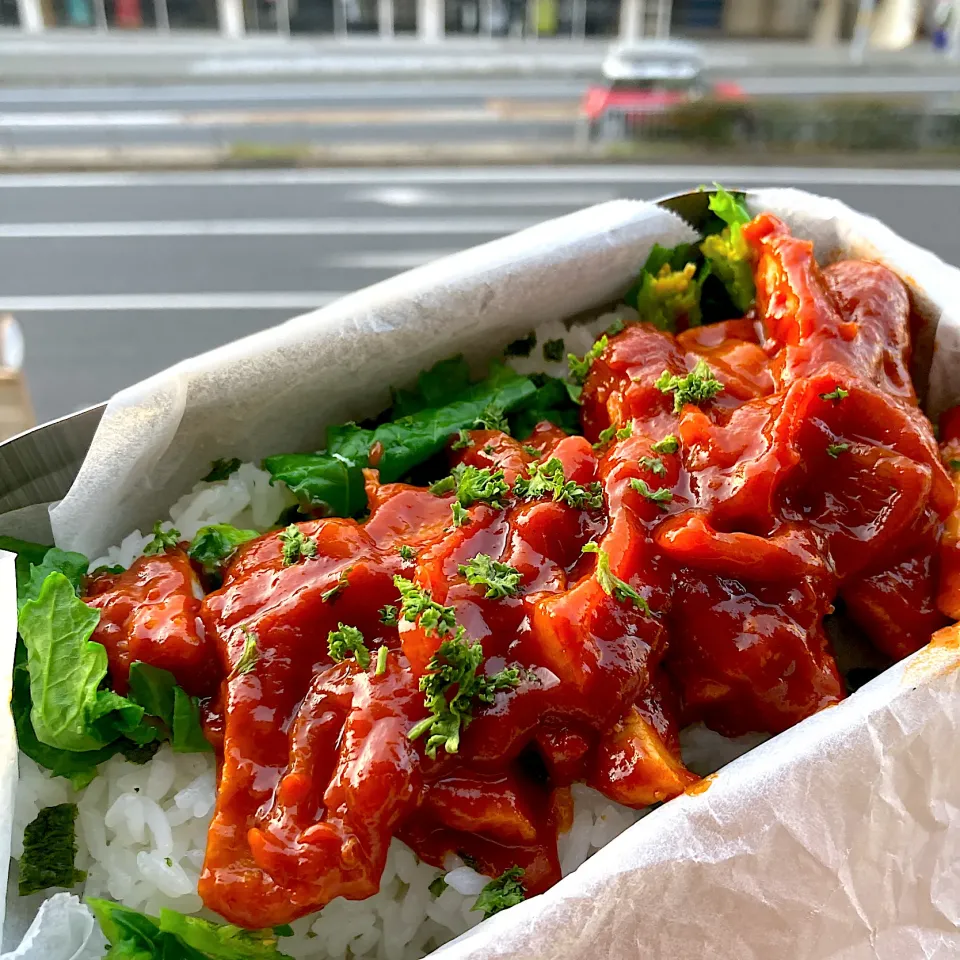 菜の花とポークチャップ弁当|Kさん