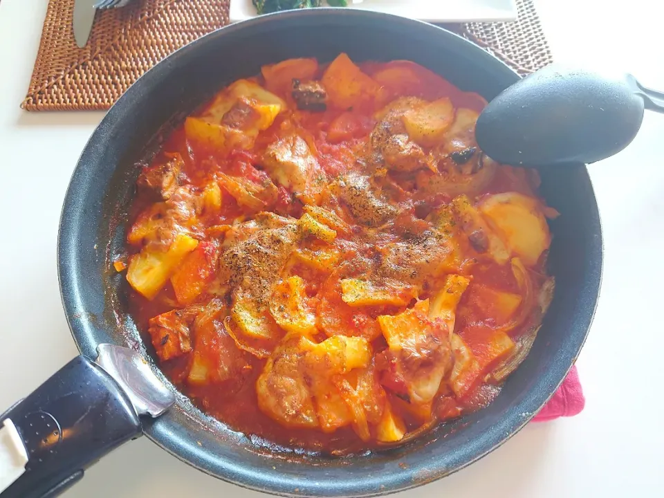 今日の昼食　サバ缶トマト缶じゃがいものチーズ焼き|pinknari🐰🌈さん