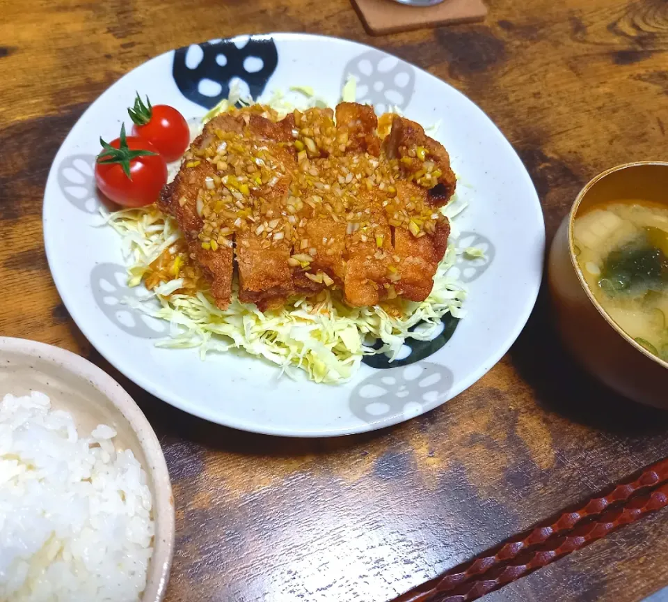 ・油淋鶏
・麸とわかめのみそ汁|ちりさん