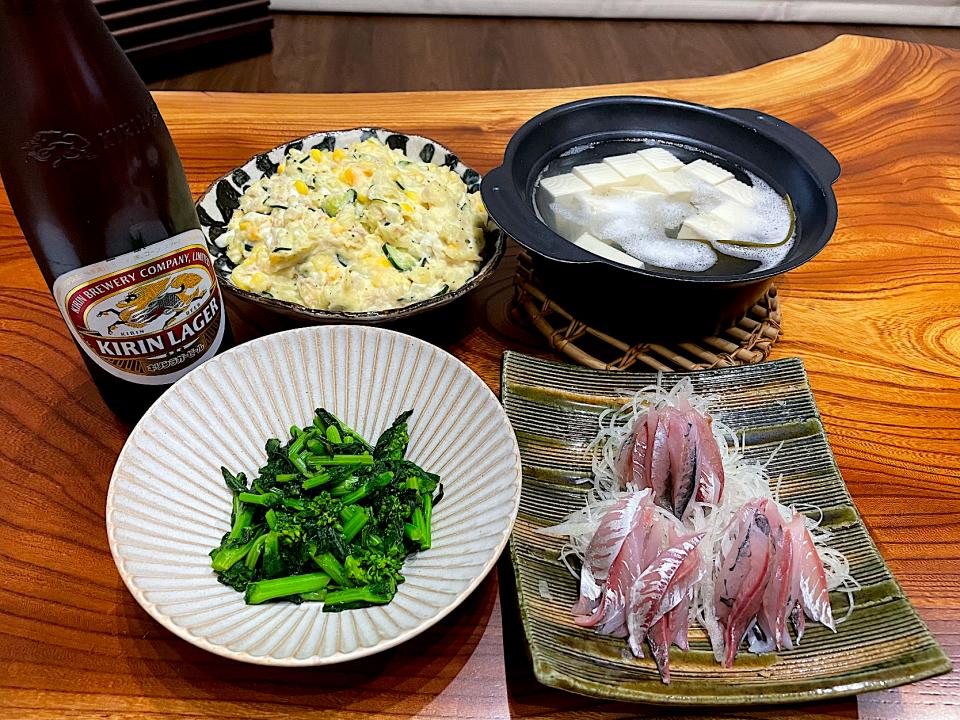 2023.3.11 鯵のお刺身🍻🍻🍻