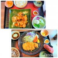 ランチ☀️🍴
おろしぽん酢豚のロースカツ定食
鶏と野菜の黒酢あん