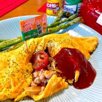 ミンチ肉とミニトマトのオムレツ🍅