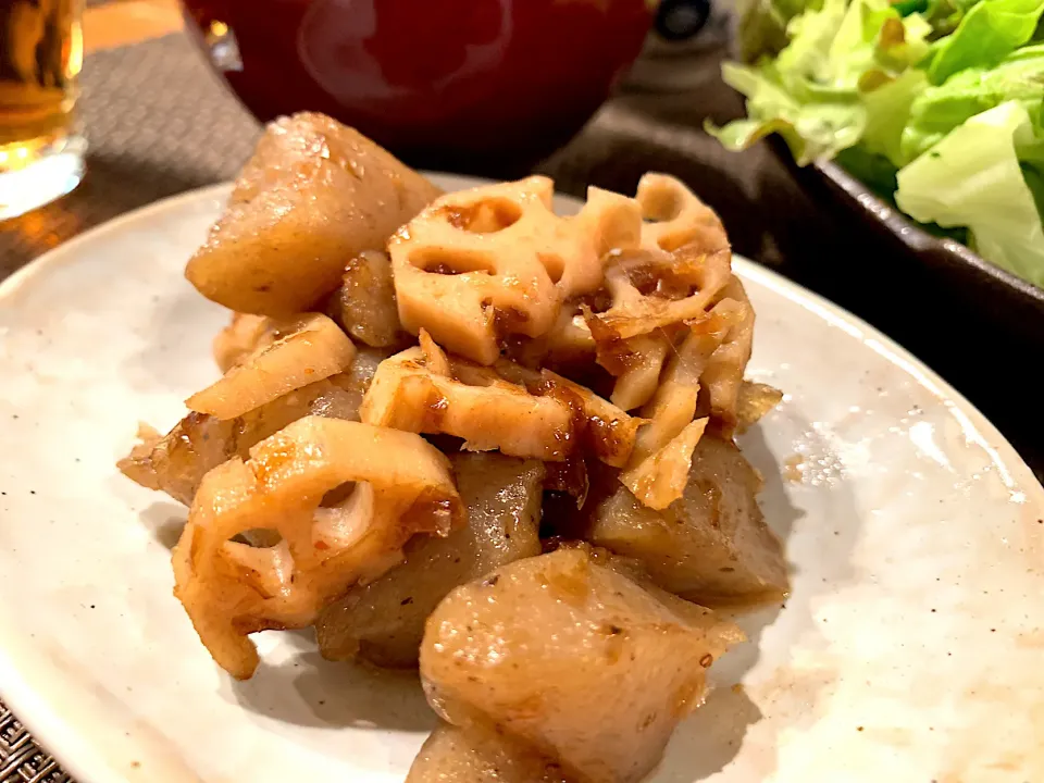 蒟蒻と蓮根のおかか炒め煮|いちごさん