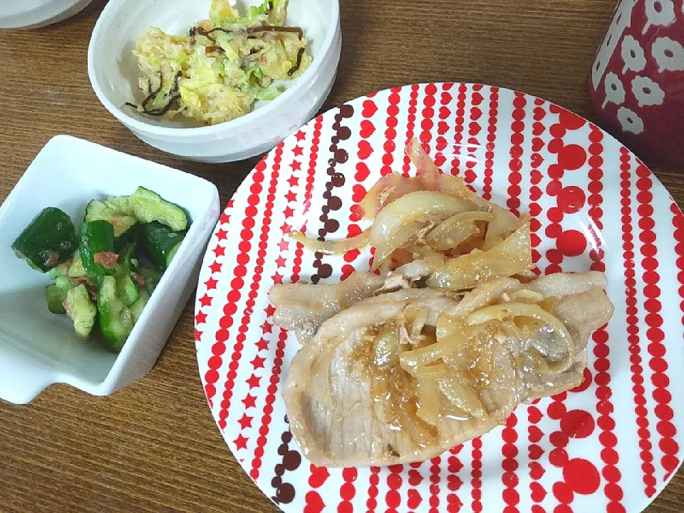 豚ロースの生姜焼き
たたききゅうりの梅和え
和風ポテトサラダ|尚さん