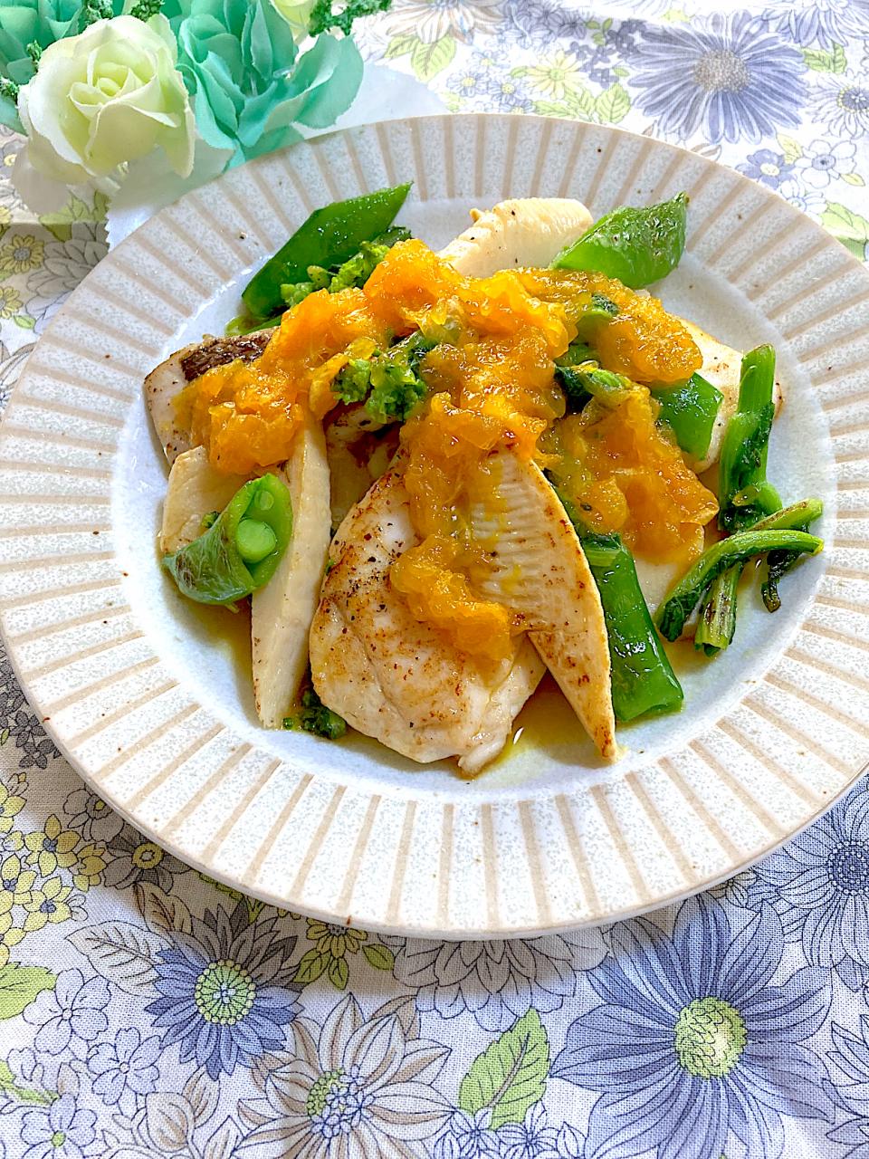 鯛🐟と春野菜のソテー✨デコポンソースがけ🌼