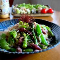 春野菜とホタルイカのチャプチェ