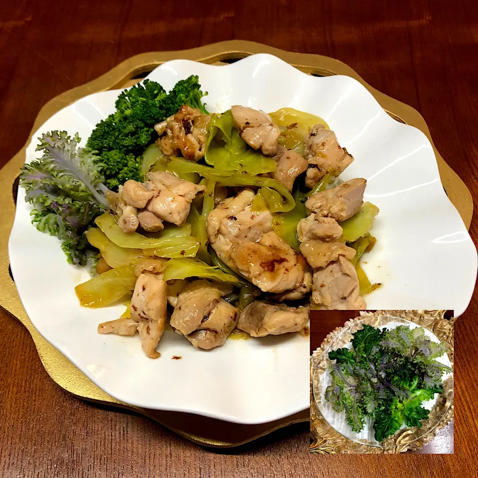 鶏もも肉と春キャベツのあわびオイスターソースソテー＊春野菜添え🥗|henryさん