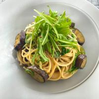 なすと水菜とハラペーニョの和風パスタ