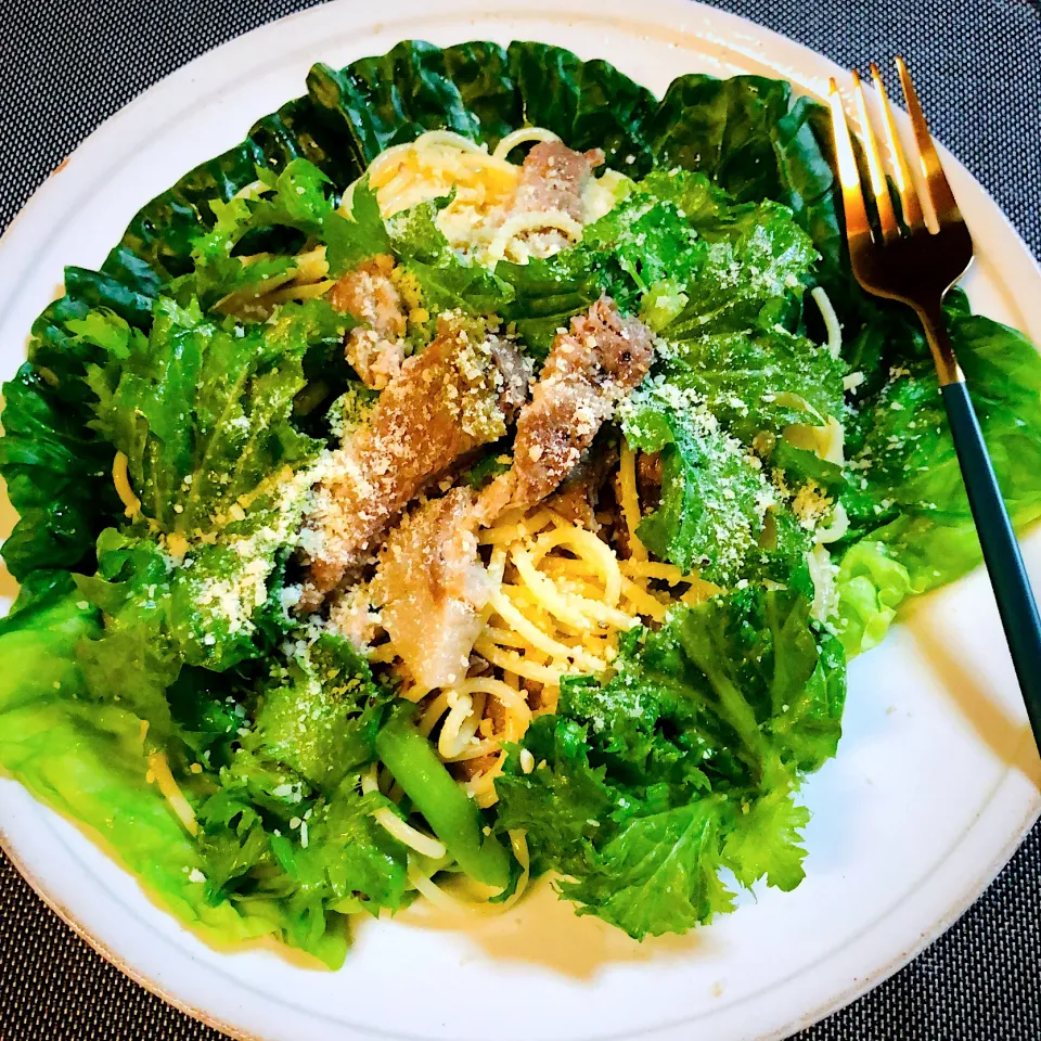 Snapdishの料理写真:春野菜と豚肉の柚子胡椒パスタ|ユミさん