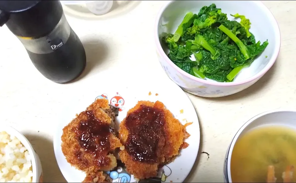 今日の晩ごはん☆ヒレカツとコロッケと菜の花|yuika☆さん