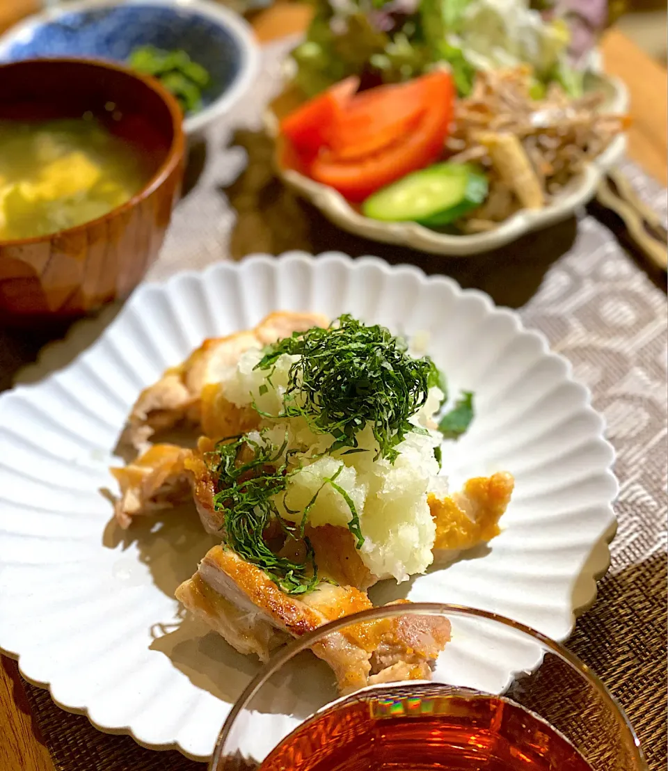 炙りチキンステーキ　ごぼうサラダ　お味噌汁|エトフさん