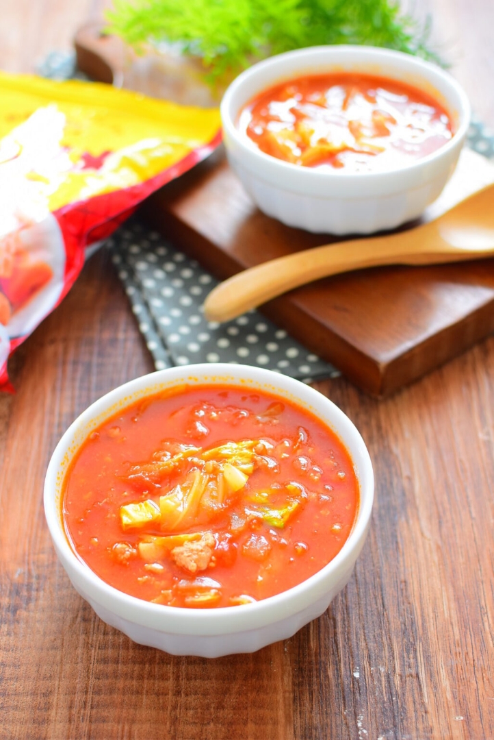 【ミートソースのリメイク】キャベツのトマトスープ風のレシピ