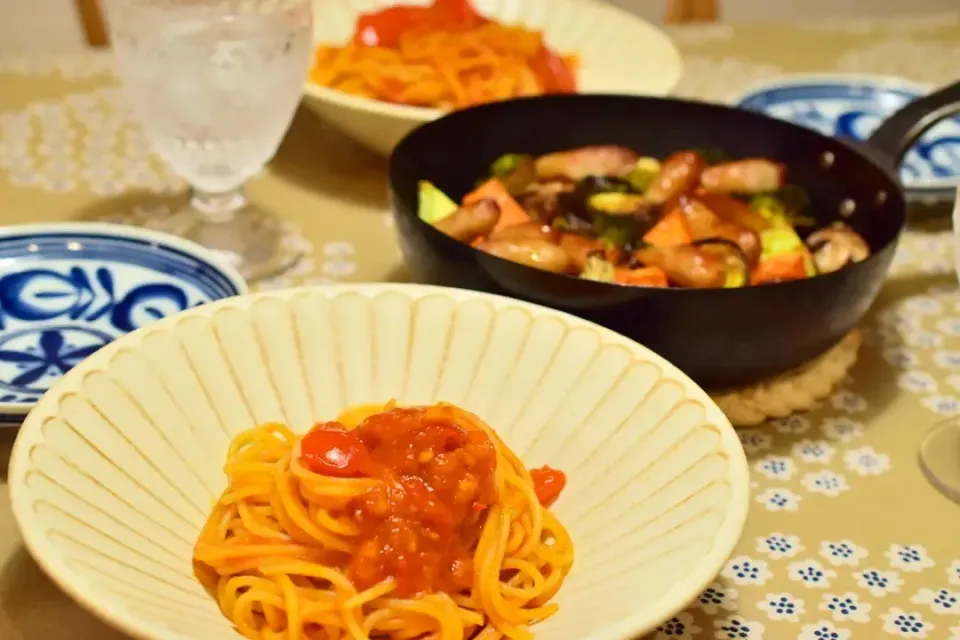 トマトパスタと野菜のグリル|うにんぱすさん