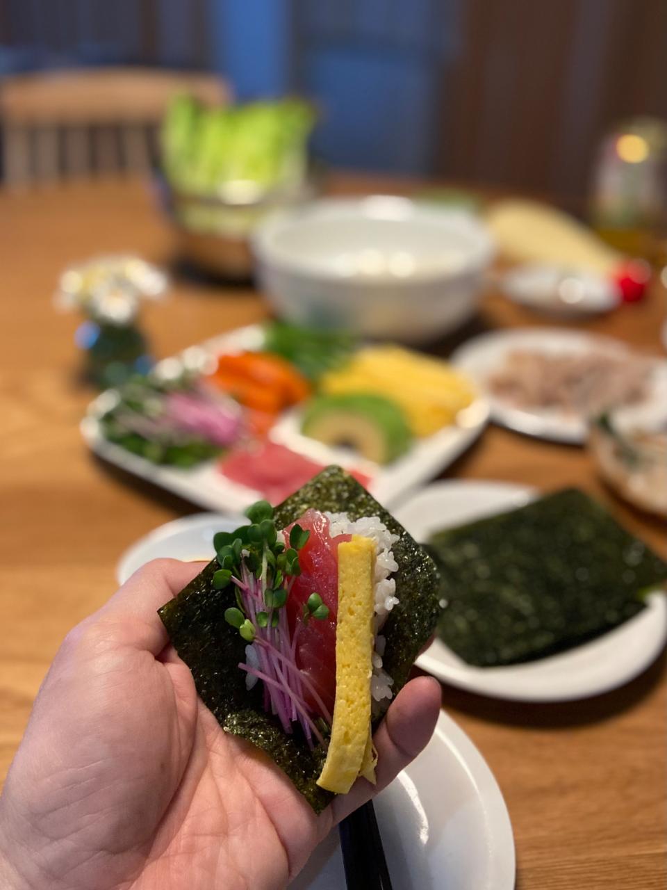 3/29の夕食　手巻き寿司美味しくいただきました！