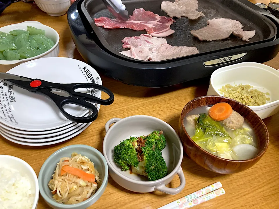 Snapdishの料理写真:＊春休みホットプレート祭り🌸＊生おろし生姜焼き定食＊|＊抹茶＊さん