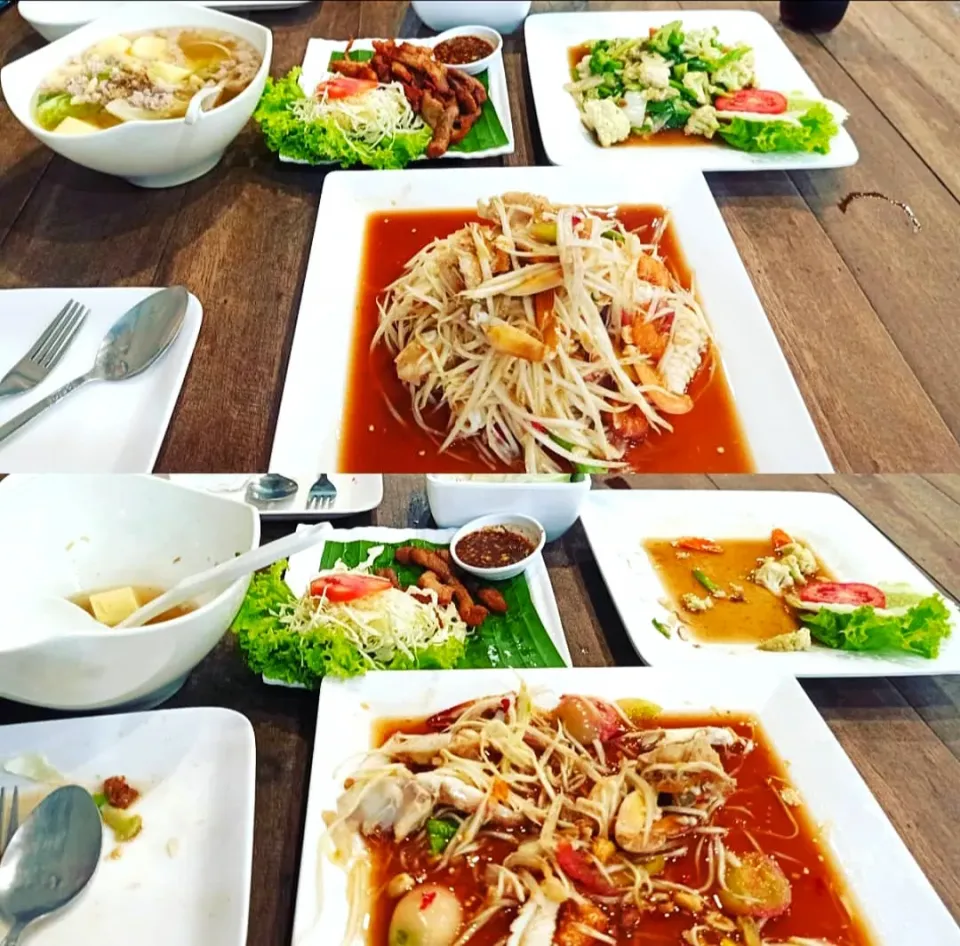 Before & After of Som Tum Lunchtime 🌶️🌶️🌶️ 
...
...
Mmmm... Spicy, Savory & Delish! 🤤|An'leeさん