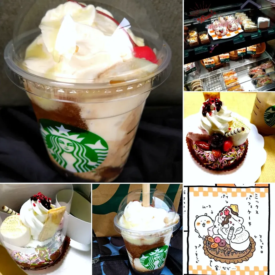 Snapdishの料理写真:スタバのコーラフラペチーノとパフェケーキ|うたかた。さん