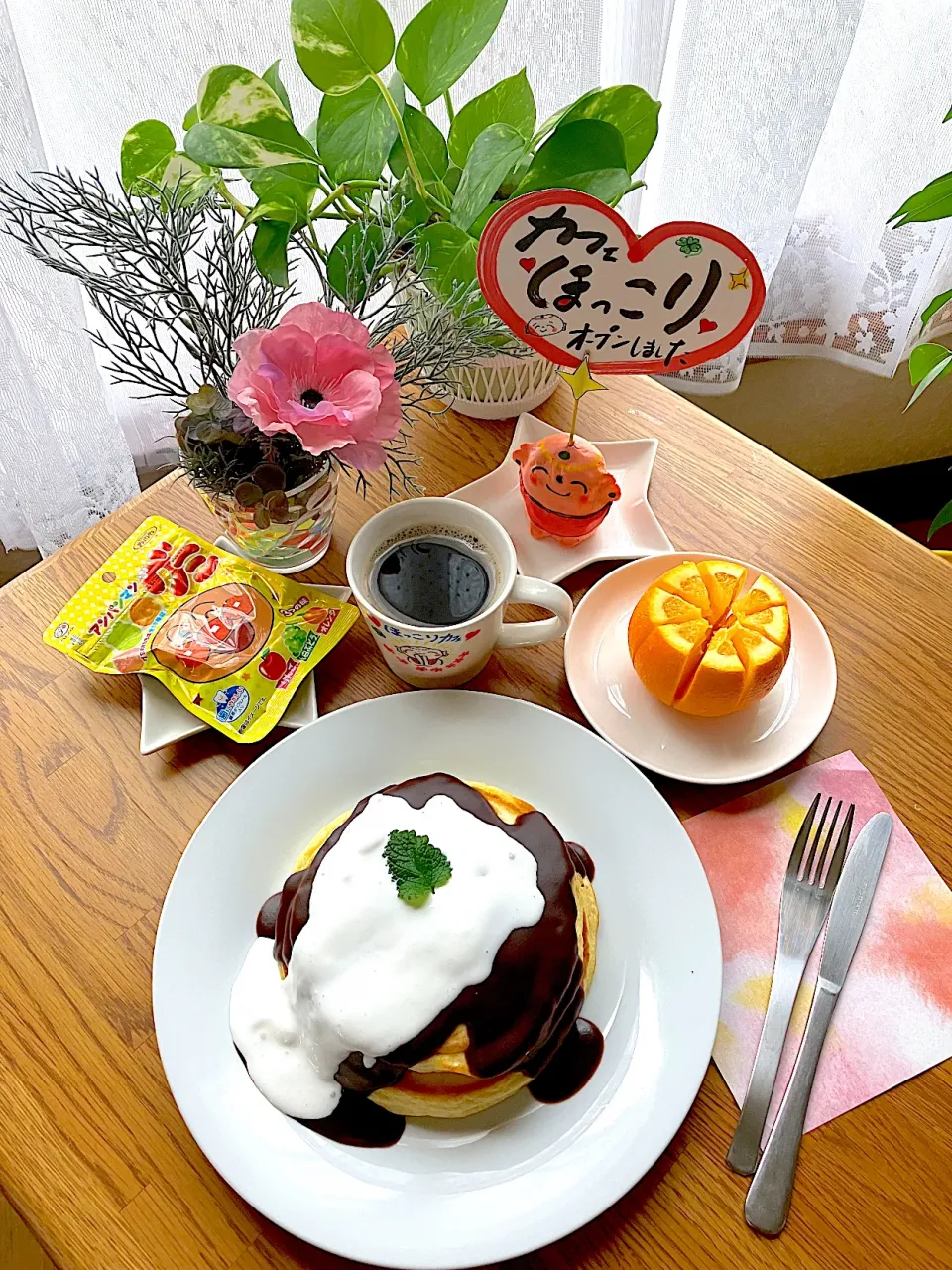 ほっこりカフェモーニングセット💕ホットケーキ餡子と生クリーム^ ^|HAMI69さん