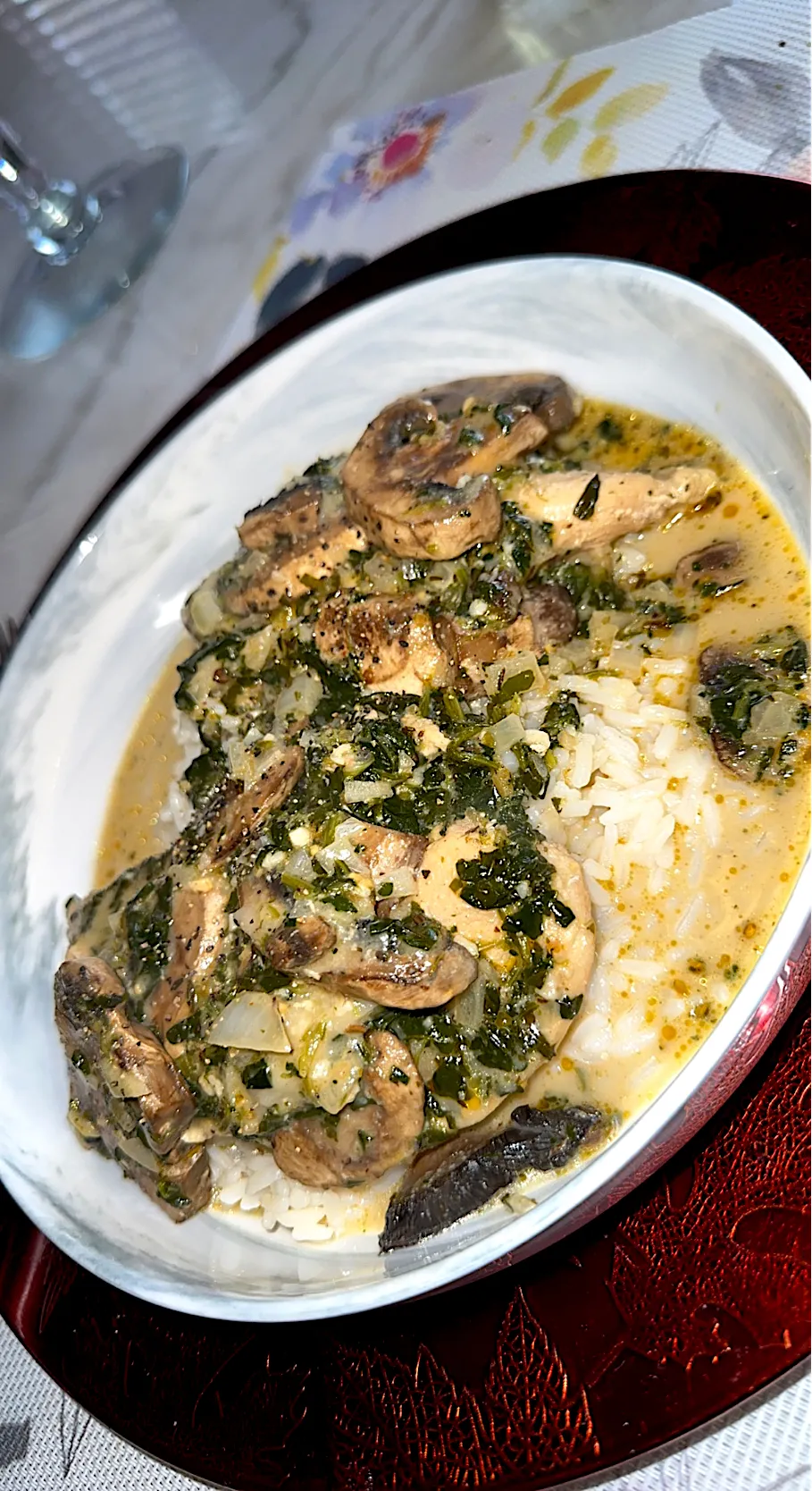 Chicken and Spinach in creamy Portabella mushroom sauce|Tawanjaさん