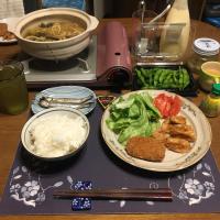 コロッケと甘海老唐揚げと樺太子持ちししゃもの塩焼き(夕飯)